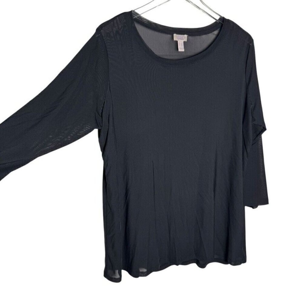 LOGO Layers by Lori Goldstein sheer mesh tunic top black size 1X 3/4 sleeve - Picture 9 of 9